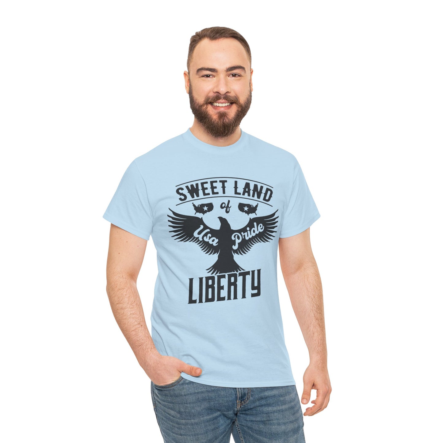 Sweet Land of Liberty Design, Unisex Heavy Cotton Tee: Patriotic T-shirt, Gift for Freedom Lovers, Casual Wear, Independence Day Shirt - 13492