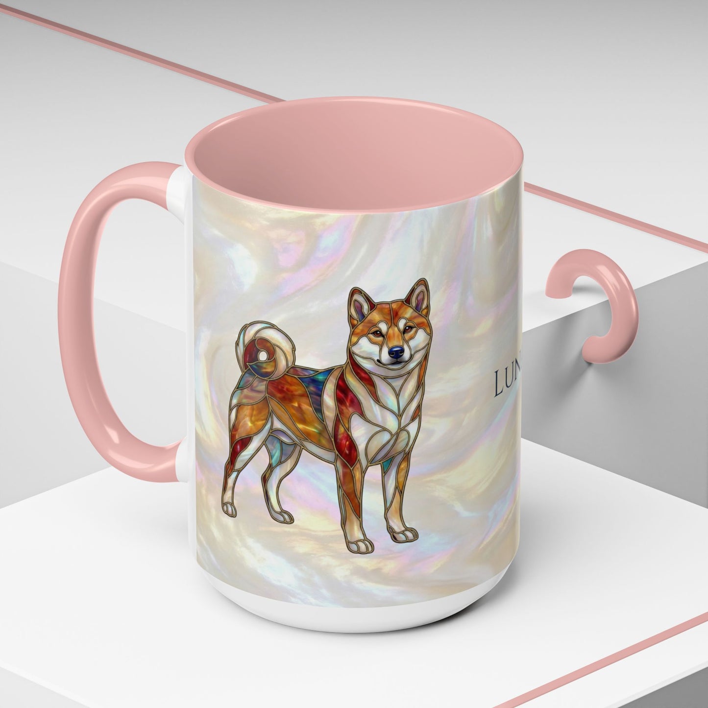 Shiba Inu Accent Coffee Mug – Stained Glass Design 11/15oz - 14646