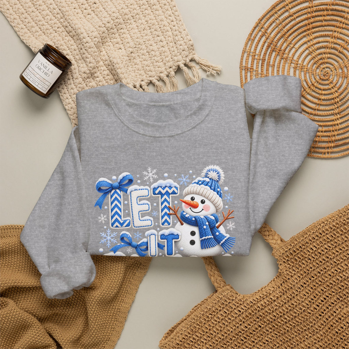 Let It Snow Sweatshirt,  Cute Snowman Winter Christmas Crewneck - 14545