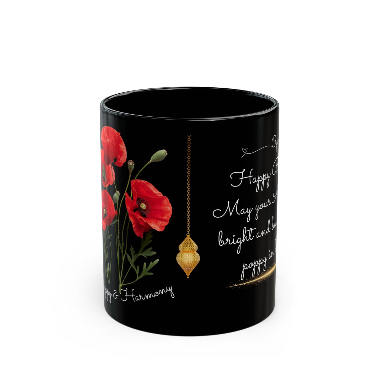 Happy Birthday August, Poppy,  Customized Ceramic Black Mug (11oz, 15oz) - 10520