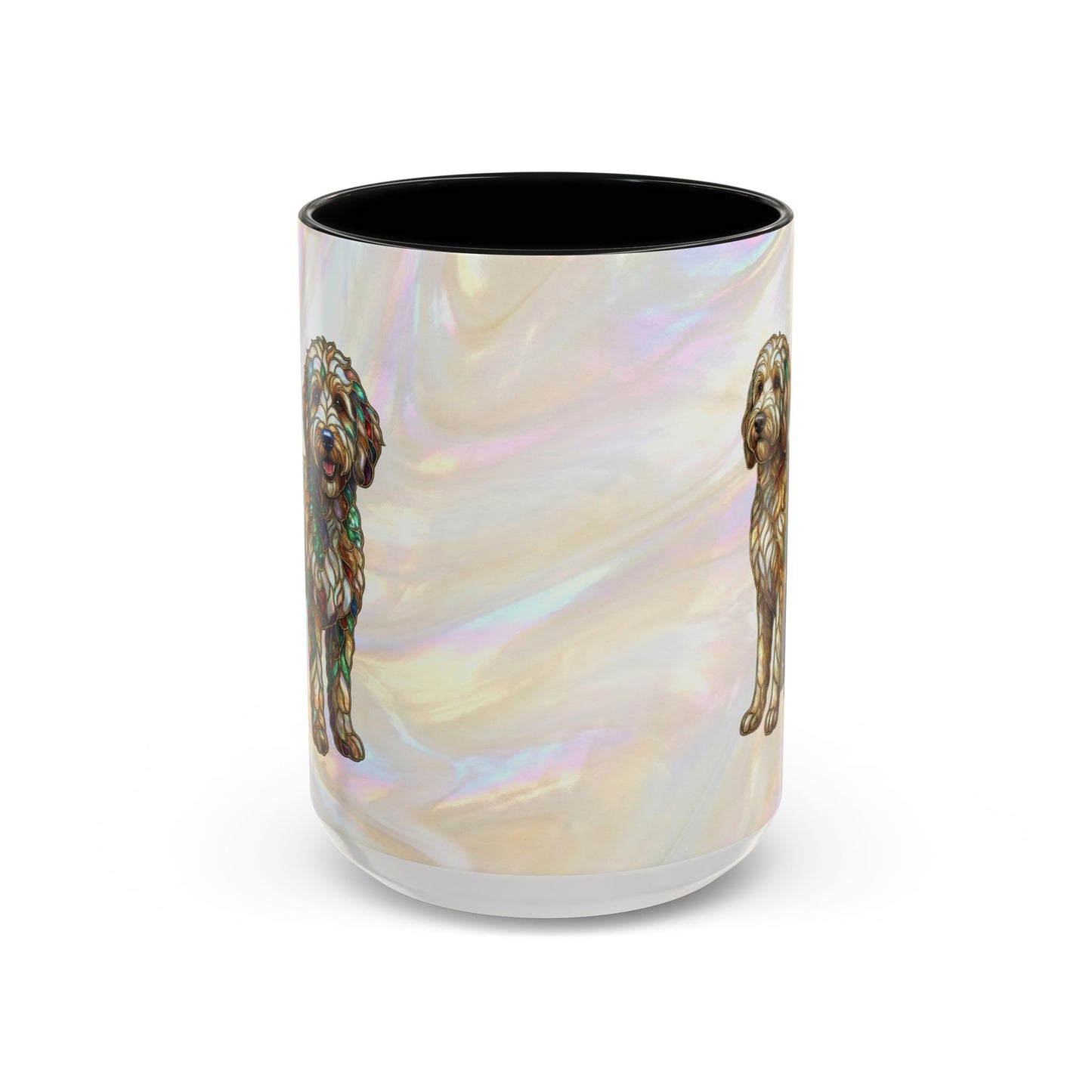 Personalized Dog (Goldendoodle) Coffee Mug - Accent Ceramic Mug with Name and Stained Glass Design - 14530
