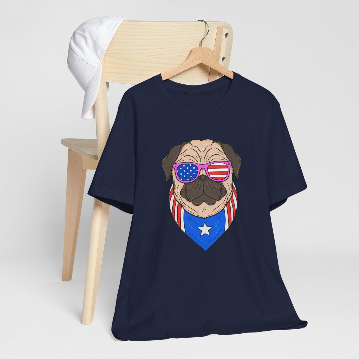 Patriotic Pug Tee, Independence Day T-Shirt, Dog Lovers Gift, Summer Casual Wear, Fun Family Outing Shirt - 13733