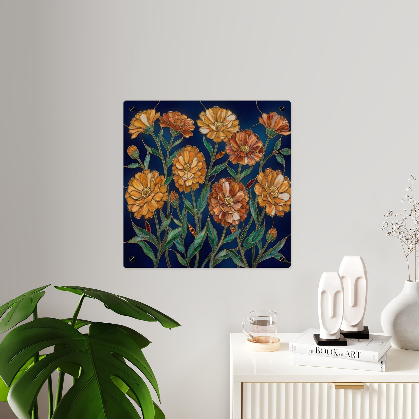 Marigold Bloom Acrylic Wall Art Panel — Botanical Floral Home Decor - 14608