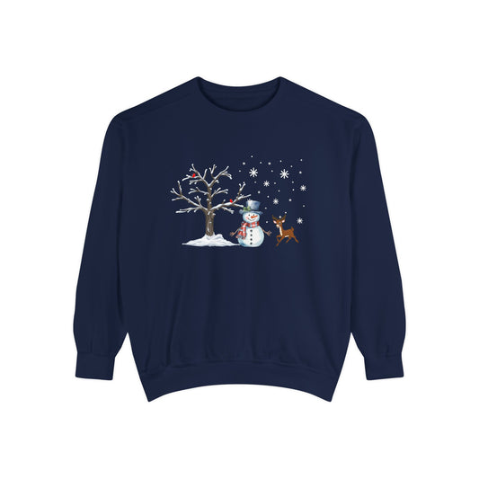 Snowman with Twinkle - Unisex Garment-Dyed Sweatshirt