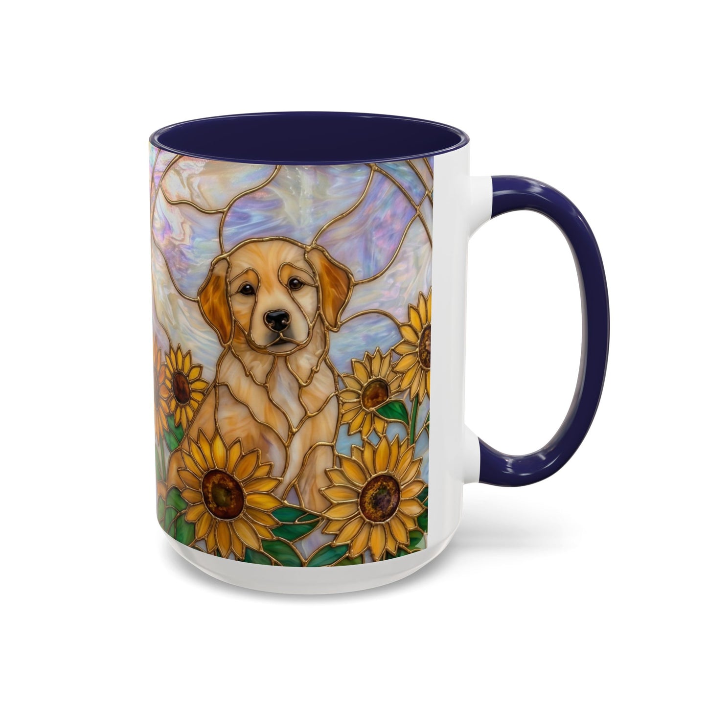 Sunflower Golden Retriever P uppiesAccent Coffee Mug –  Stained Glass Design (11/15 oz) - 14527