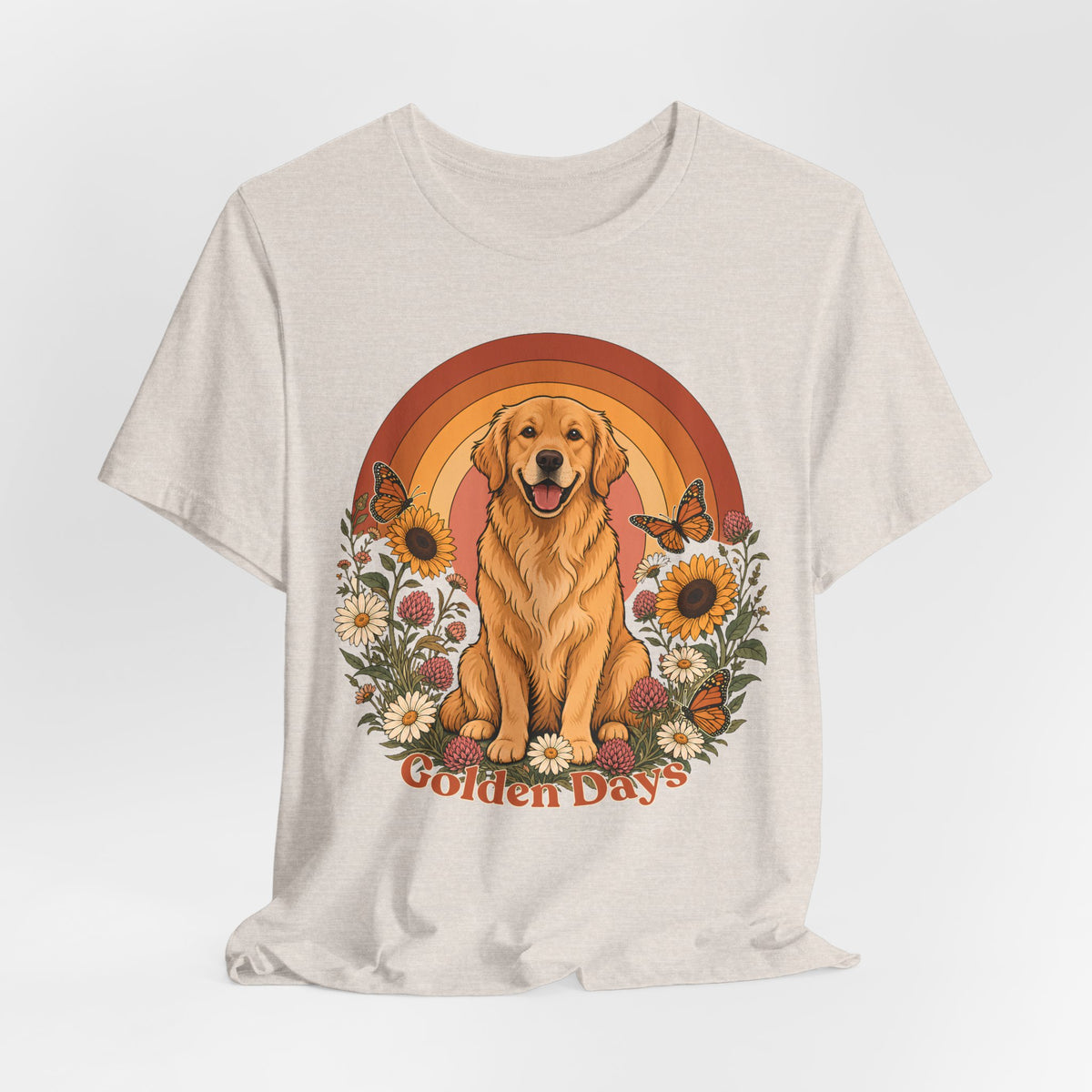 Golden Days Golden Retriever T-Shirt,  Retro Sunset Floral Dog Tee - 14969