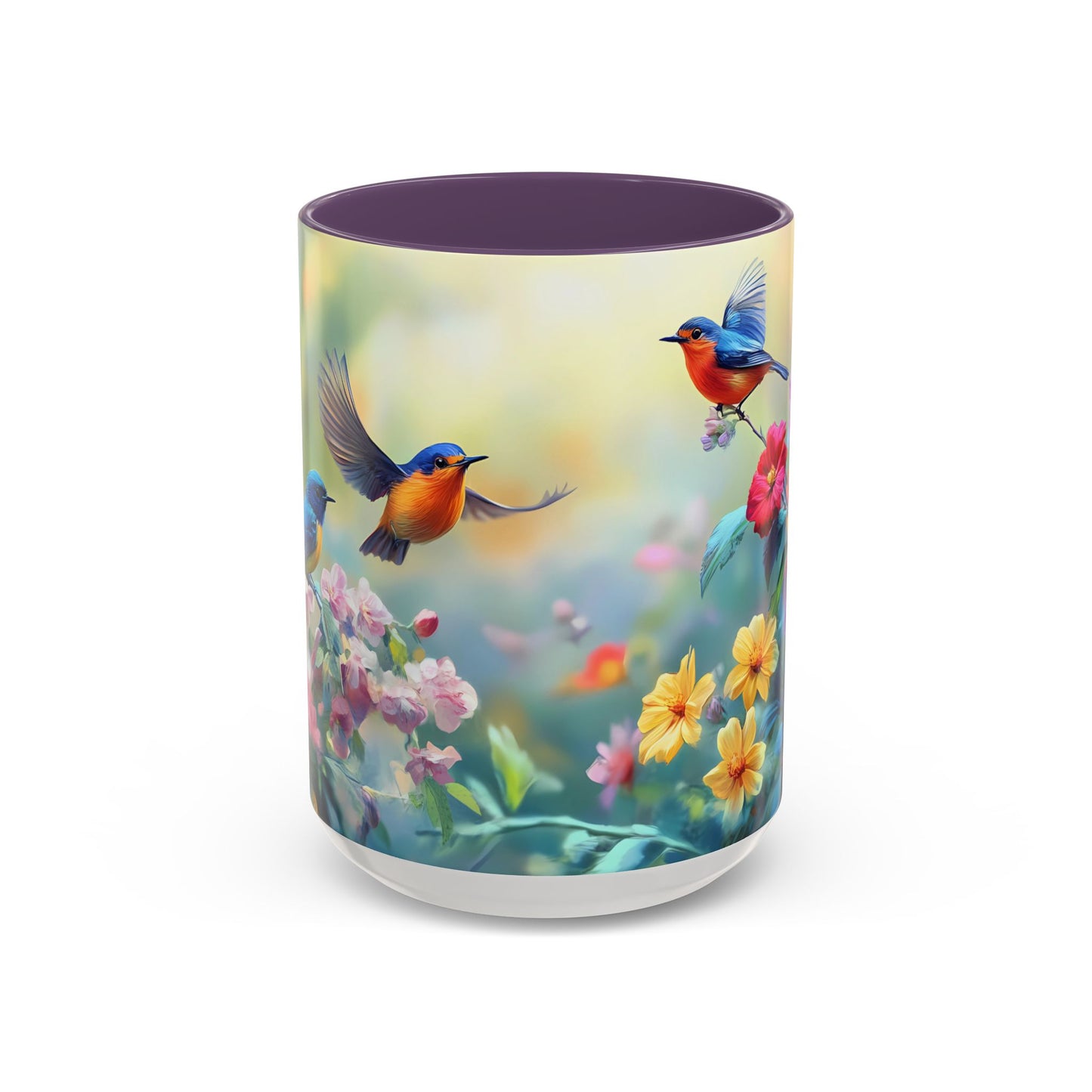Charming Nature-Inspired Accent Coffee Mug with Colorful Birds & Flowers - 11913
