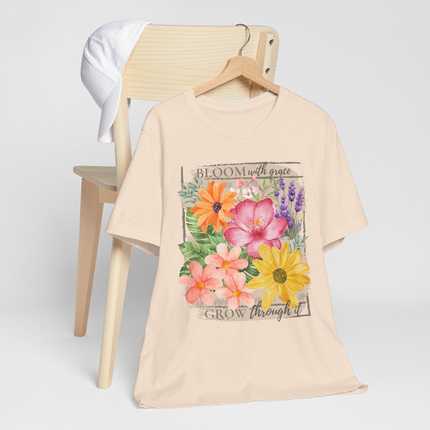 Bloom With Grace Floral T-Shirt, “Grow Through It” Inspirational Women’s Tee - 14943