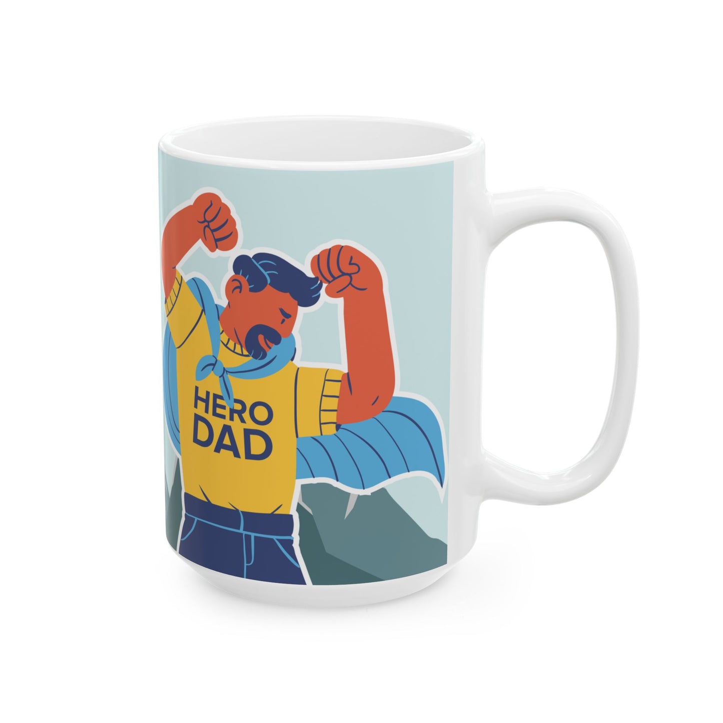 Hero Dad, Happy Father's Day Ceramic Mug - Fun Gift for Dads, Unique Coffee Tea Cup, Father's Day Present, Customizable Design, 11oz & 15oz - 14017