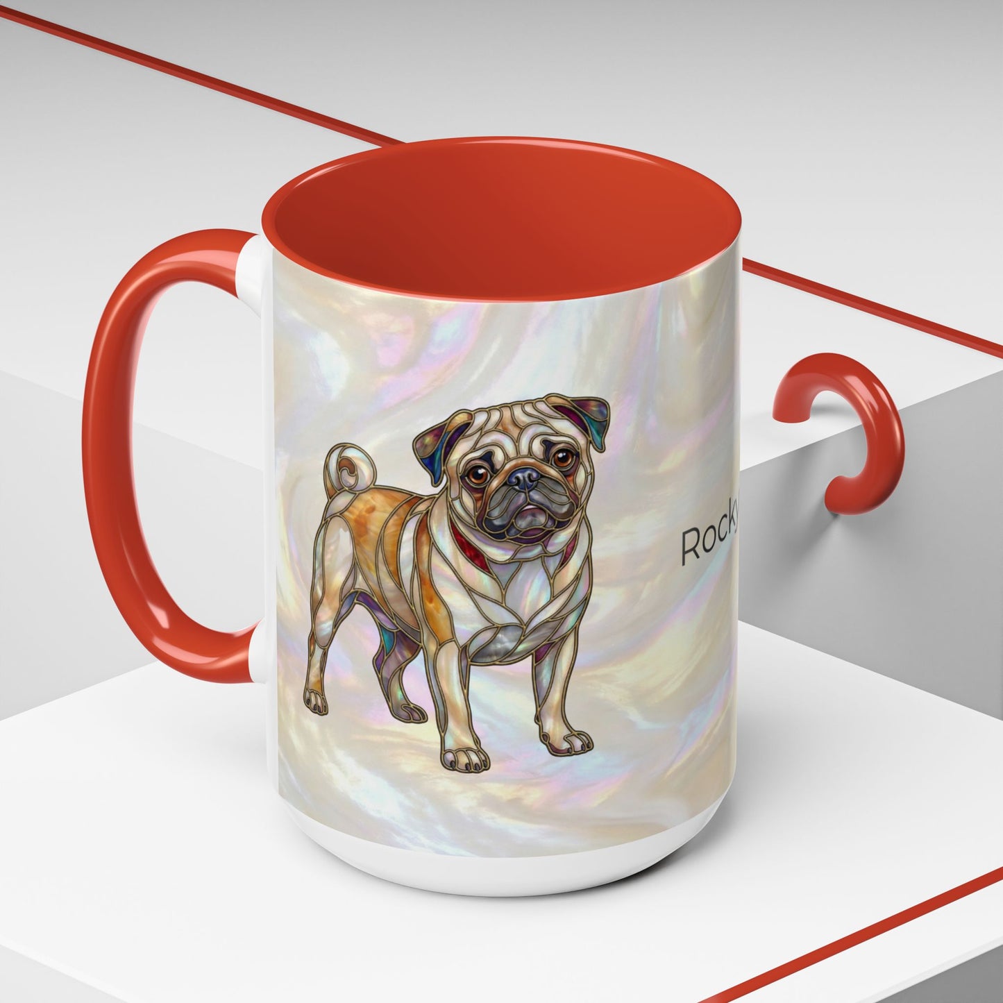Personalized Pug Accent Coffee Mug –  Stained Glass Design (11/15oz) - 14547