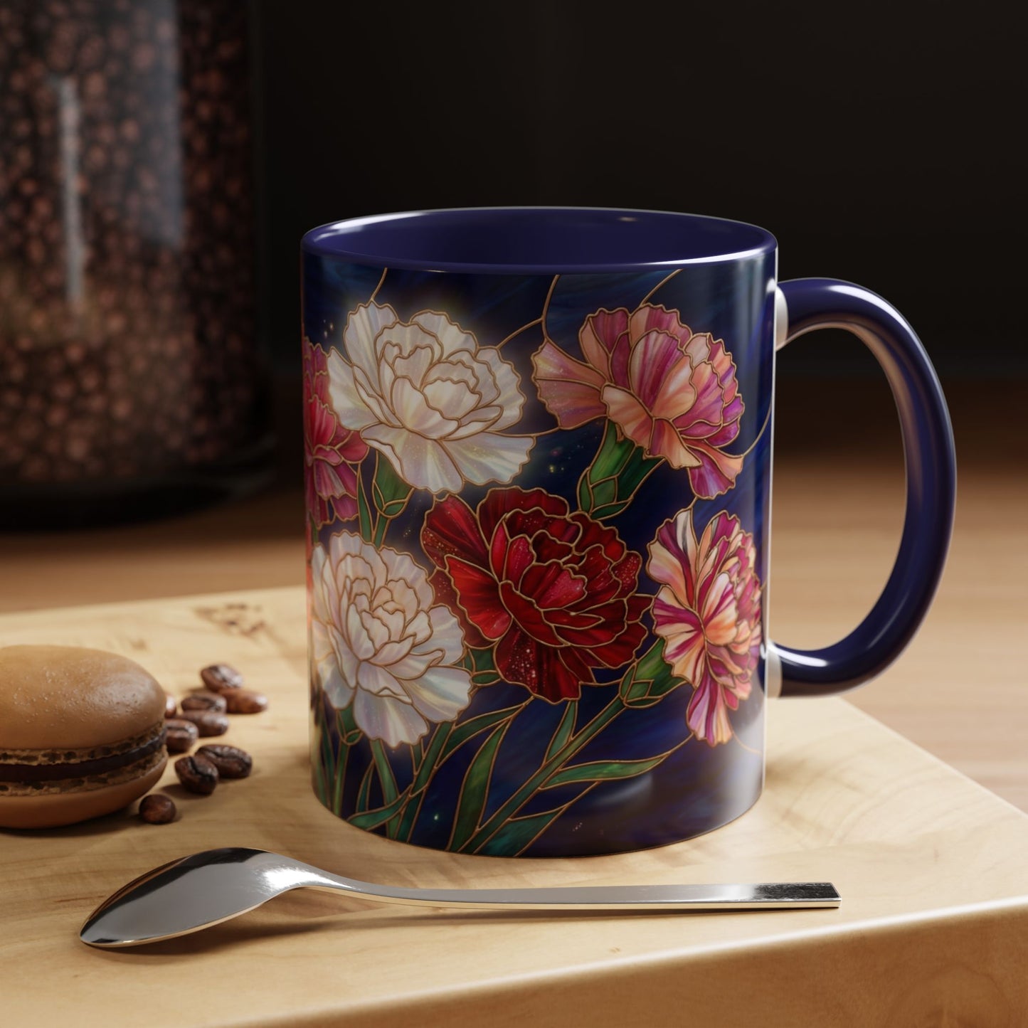 Carnation Floral  Accent Coffee Mug — Stained Glass Design (11/15oz) - 14559