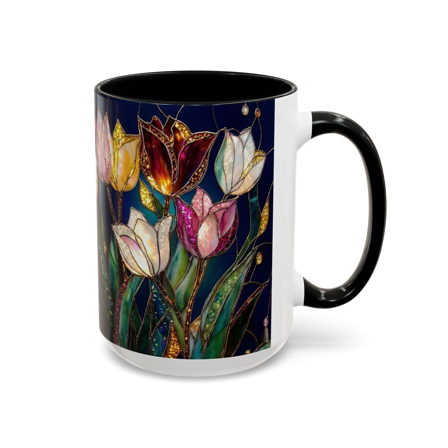 Tulip Floral Art Accent Coffee Mug — Stained Glass Design (11/15oz) - 14592
