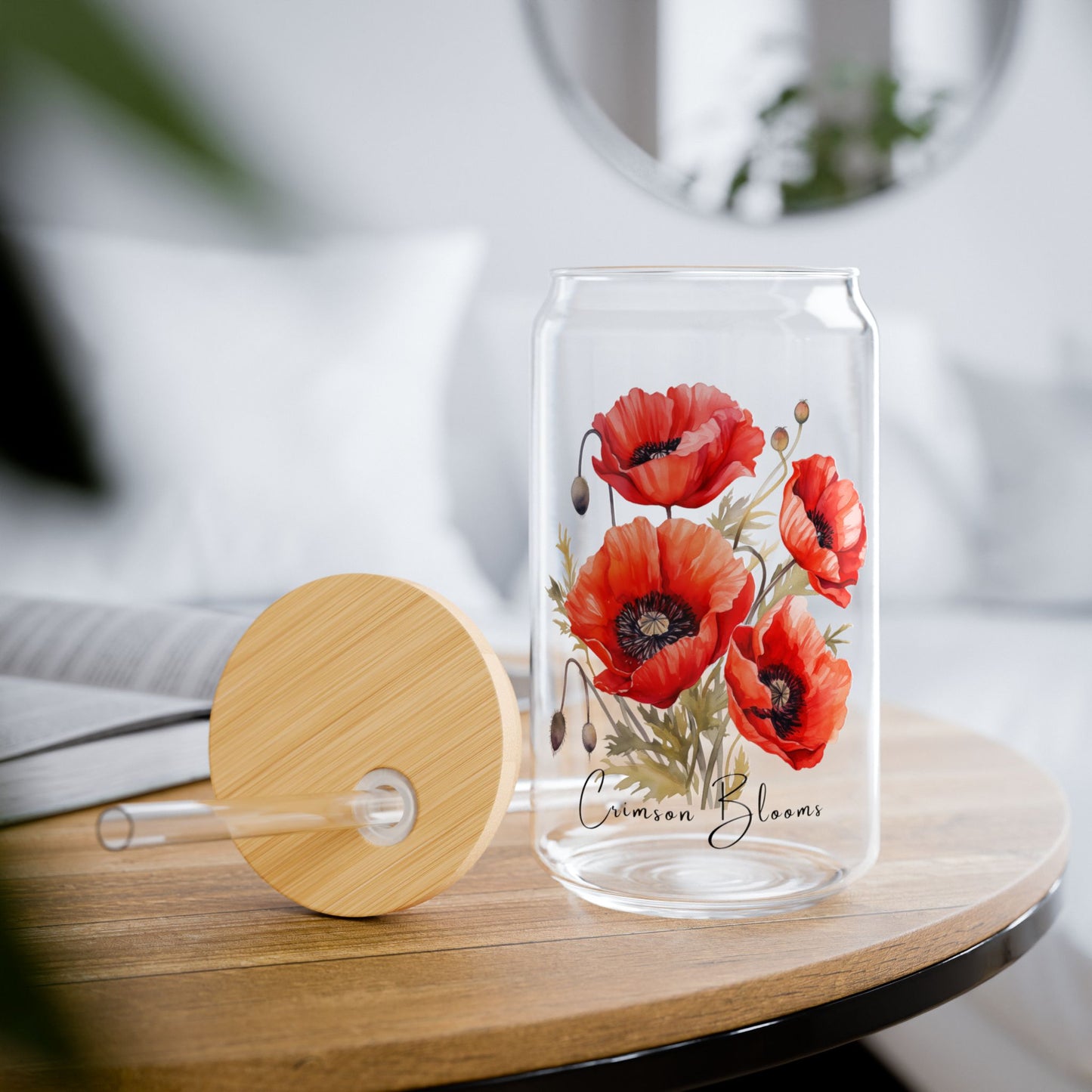 Poppies: Crimson Blooms,  Customizable - Sipper Glass, 16oz