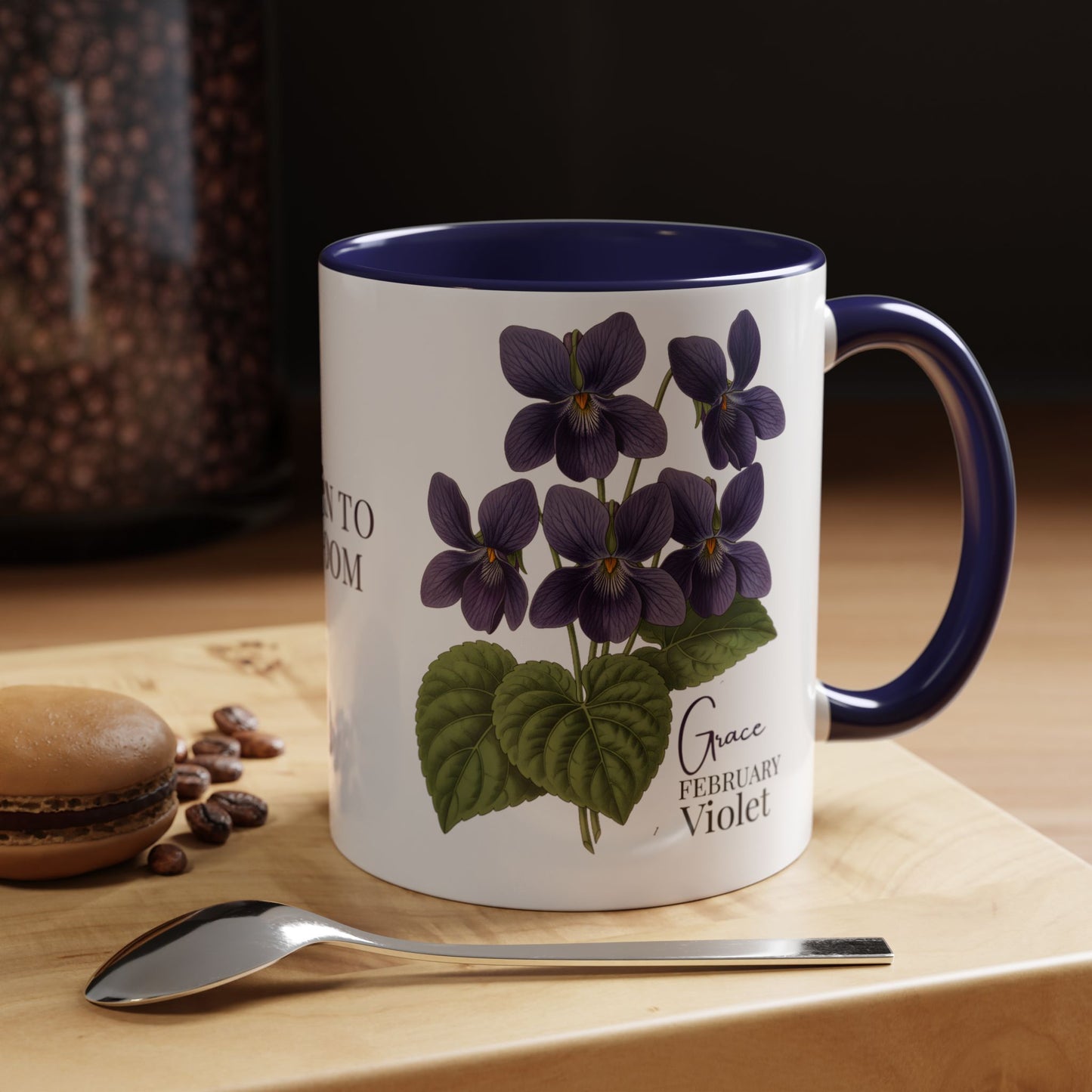 February Birth Flower Violet Mug – Personalized Name Coffee Cup - 14687