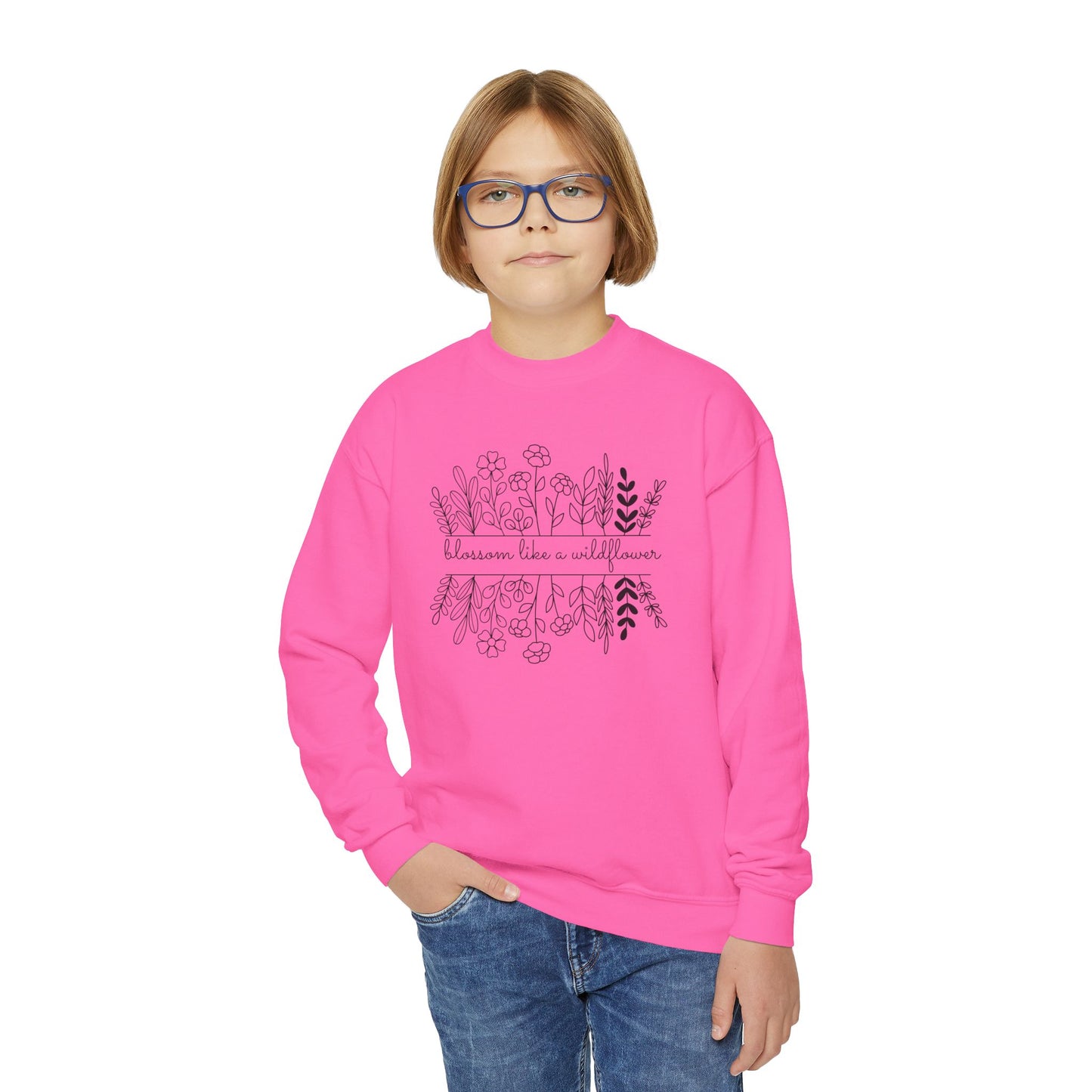 Blossom Like A Wildflower - Youth Crewneck Sweatshirt - 10128