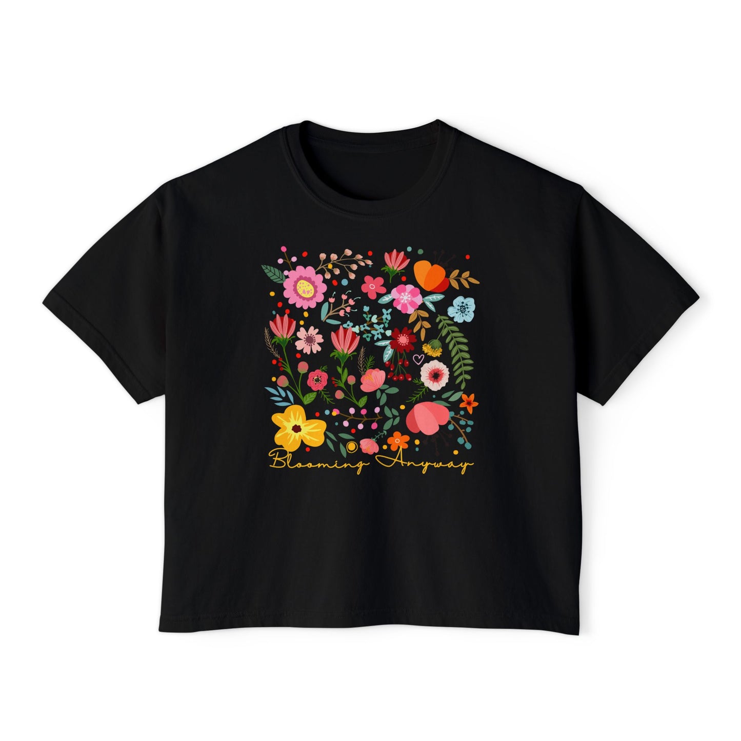 Floral Garden Boxy T-Shirt, Colorful Wildflower Graphic Tee - 14968