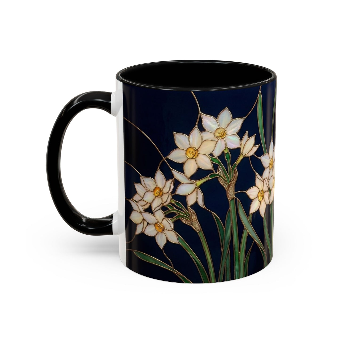Narcissus Bloom Accent Coffee Mug — Stained Glass Design 11/15oz - 14597