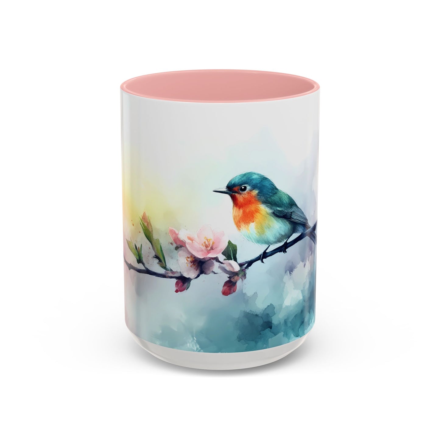 Whimsical Bird & Blossom Accent Coffee Mug - Perfect for Nature Lovers - 11886
