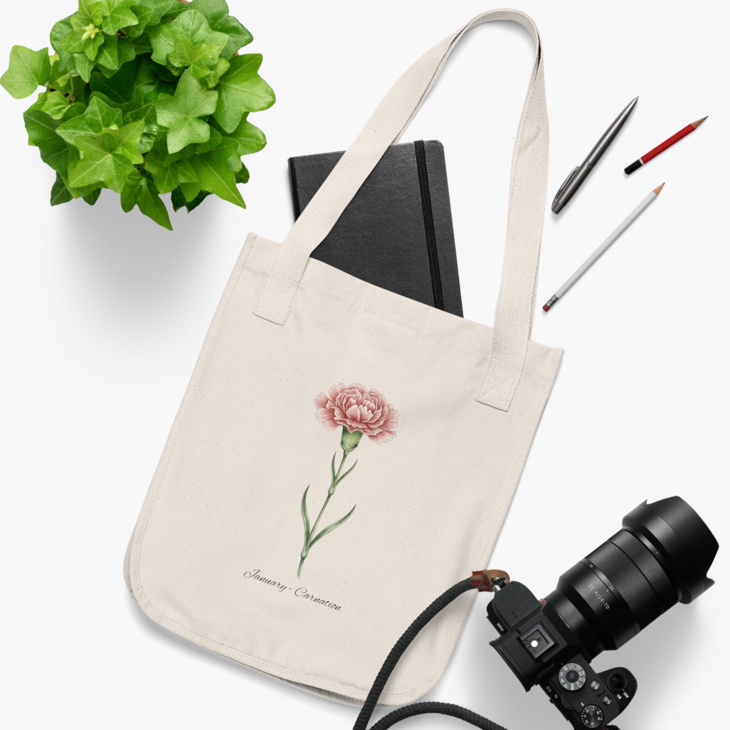 January Carnation Birth Flower Tote Bag - 14692