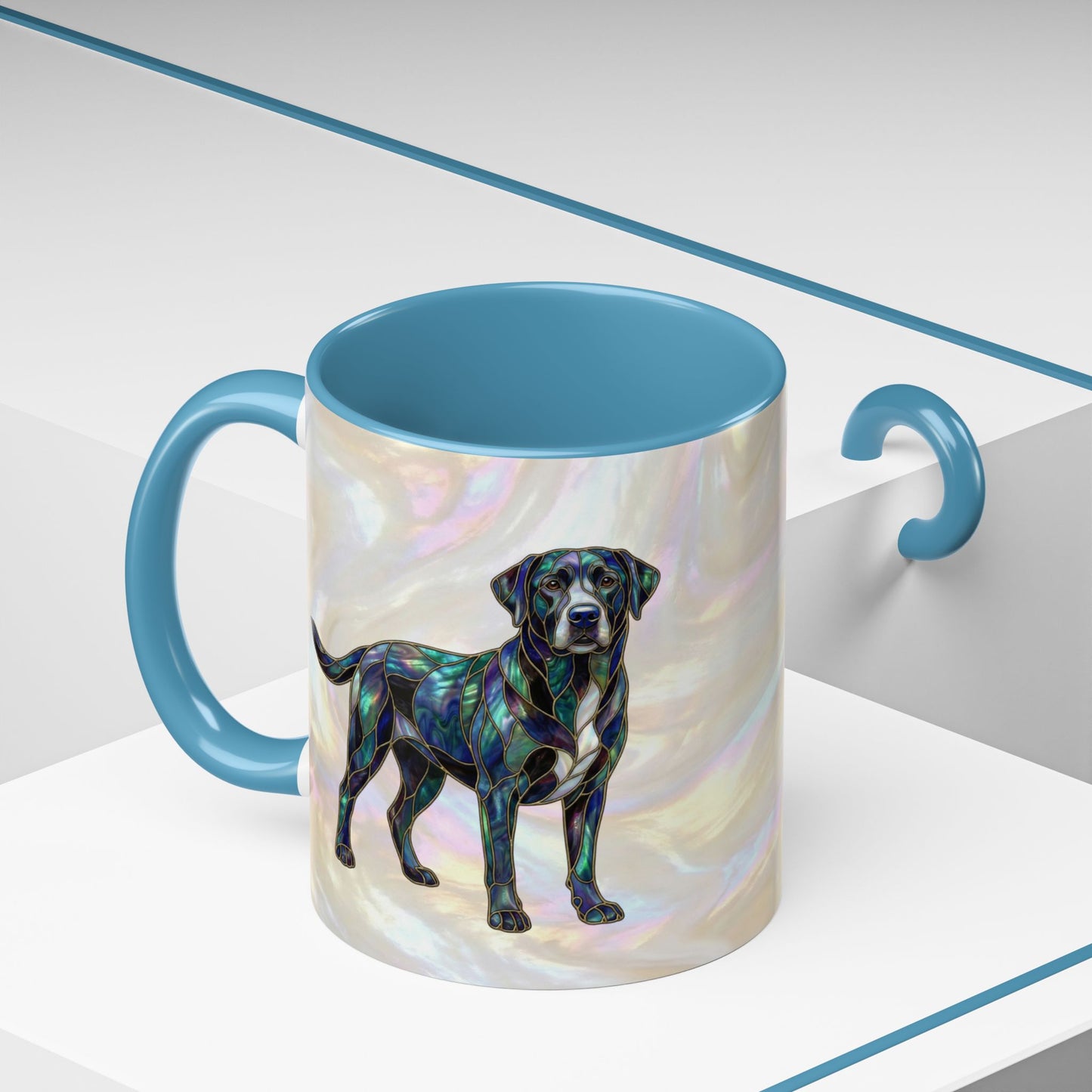 Black Labrador Accent Coffee Mug -Stained Glass Style (11/15oz) 14618