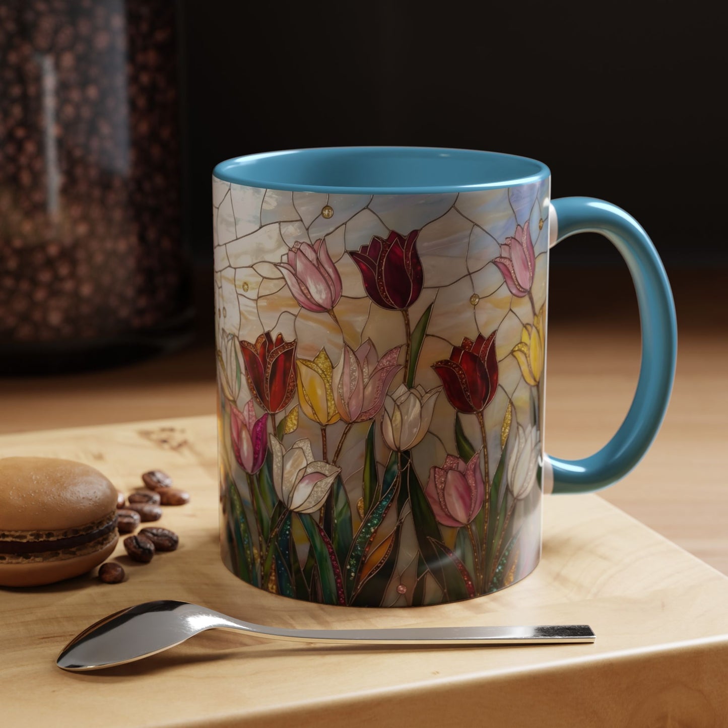 Tulip Stained Glass Accent Coffee Mug — Floral Spring Tea & Coffee Cup (11/15oz) - 14525