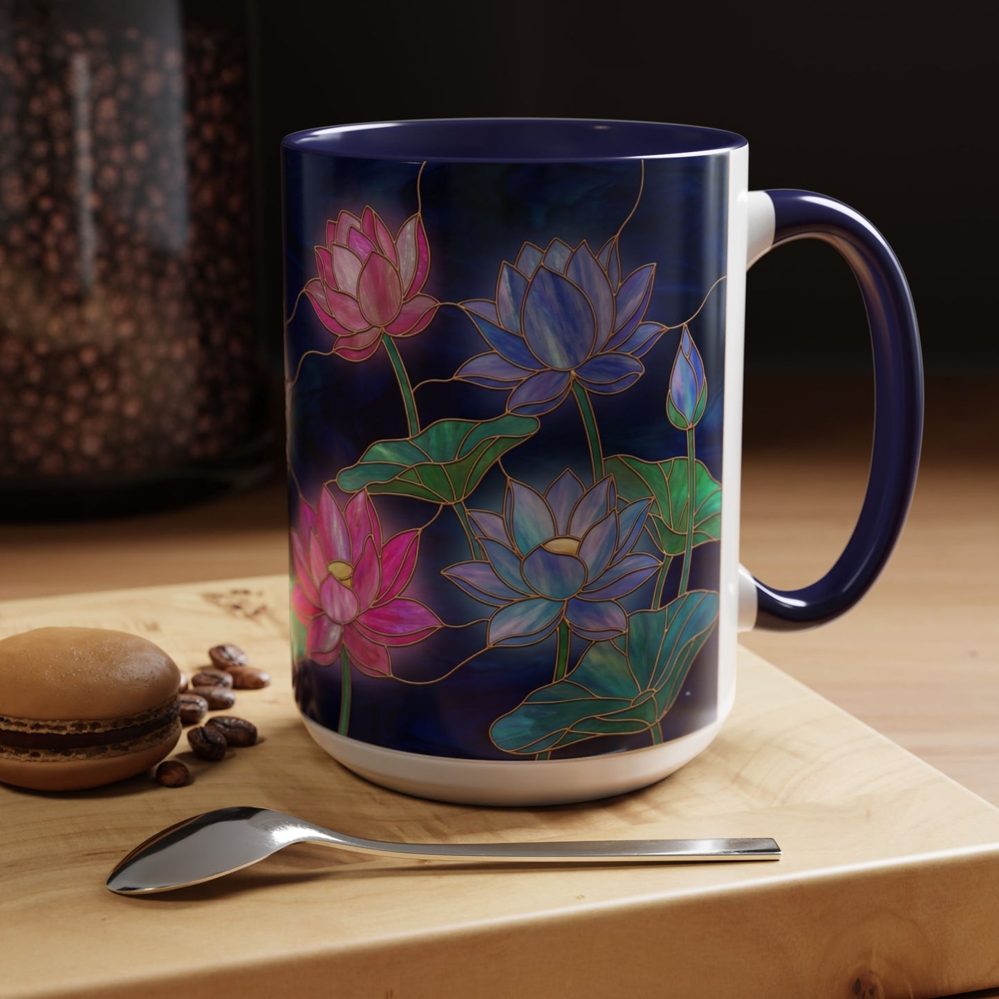 Lotus Floral Accent Coffee Mug — Stained Glass Design (11/15oz) - 14576