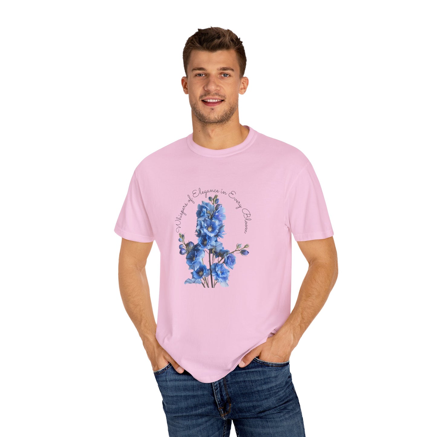 Happy Birthday, July, Delphinium - Unisex Garment-Dyed T-shirt - 10414