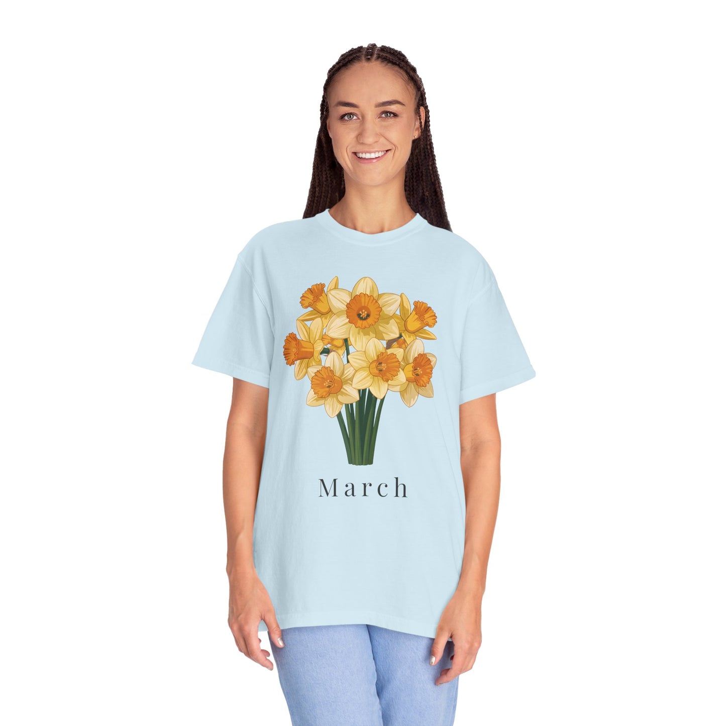 March Birth Flower T-Shirt – Daffodil Floral Birthday Tee for Women - 14794