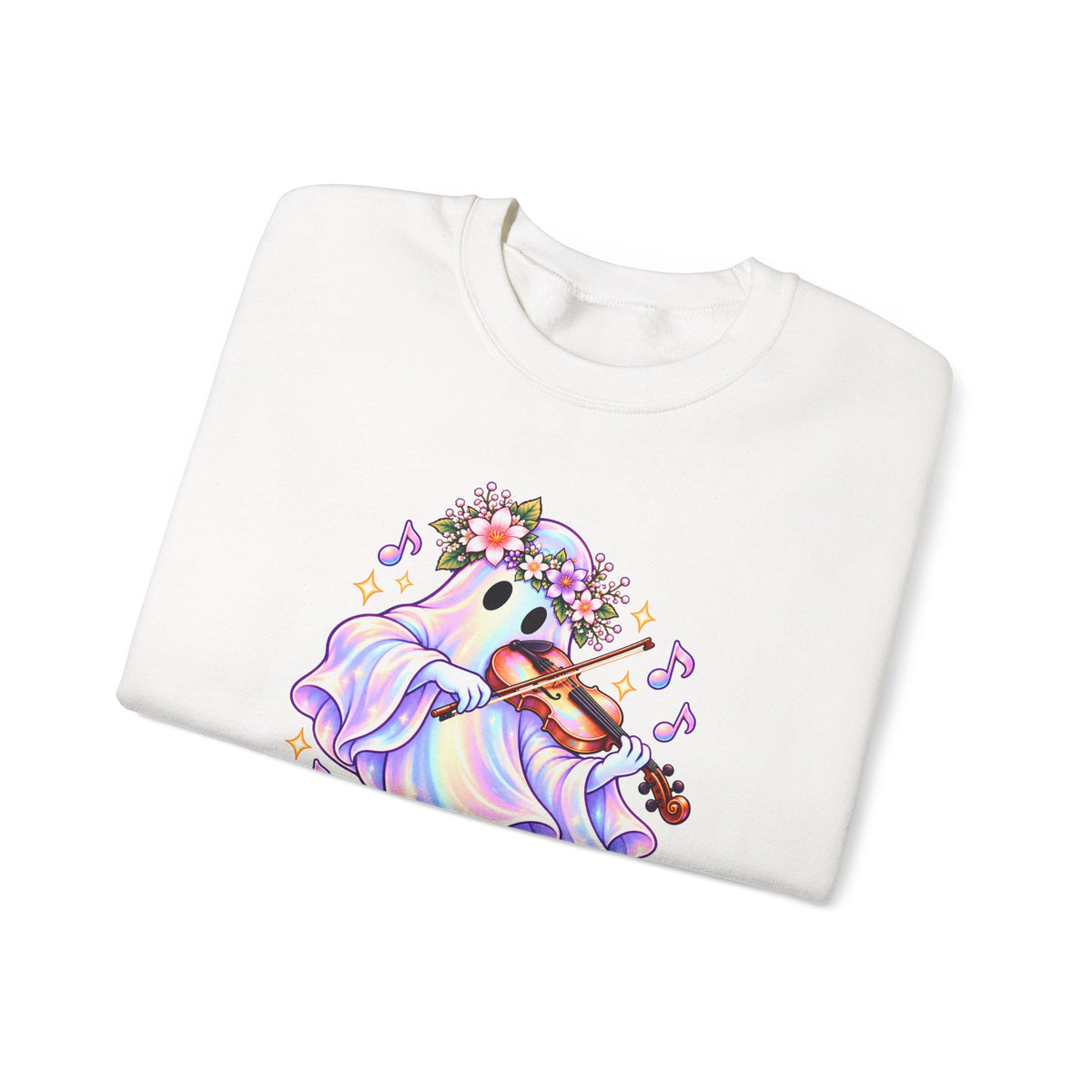 Ghost Violin Sweatshirt — Cute Floral Music Lover Crewneck - 14527