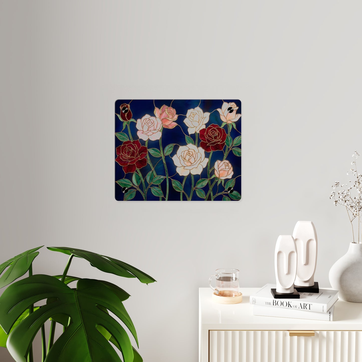 Rose Stained Glass Acrylic Wall Art Panel — Floral Garden Decor - 14604