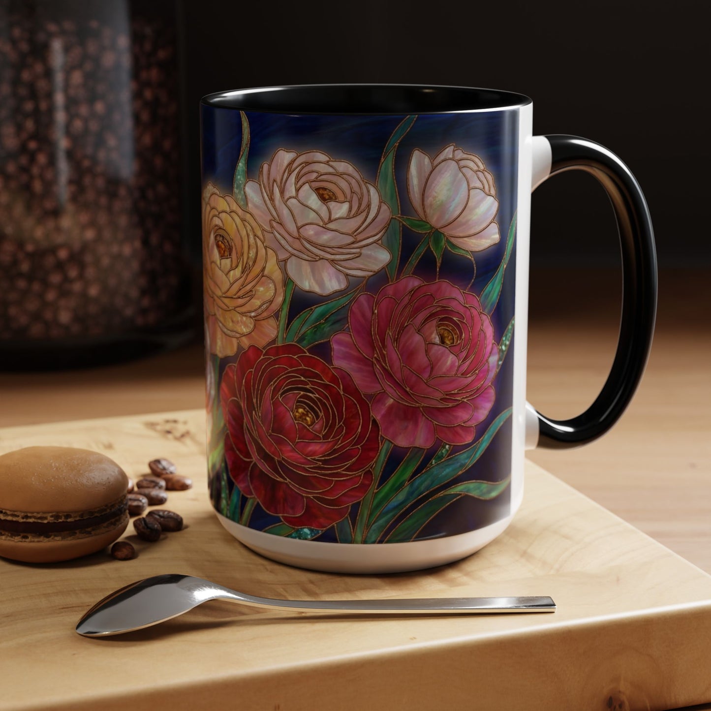 Ranunculus Floral Accent Coffee Mug — Stained Glass Design (11/15oz) - 14584