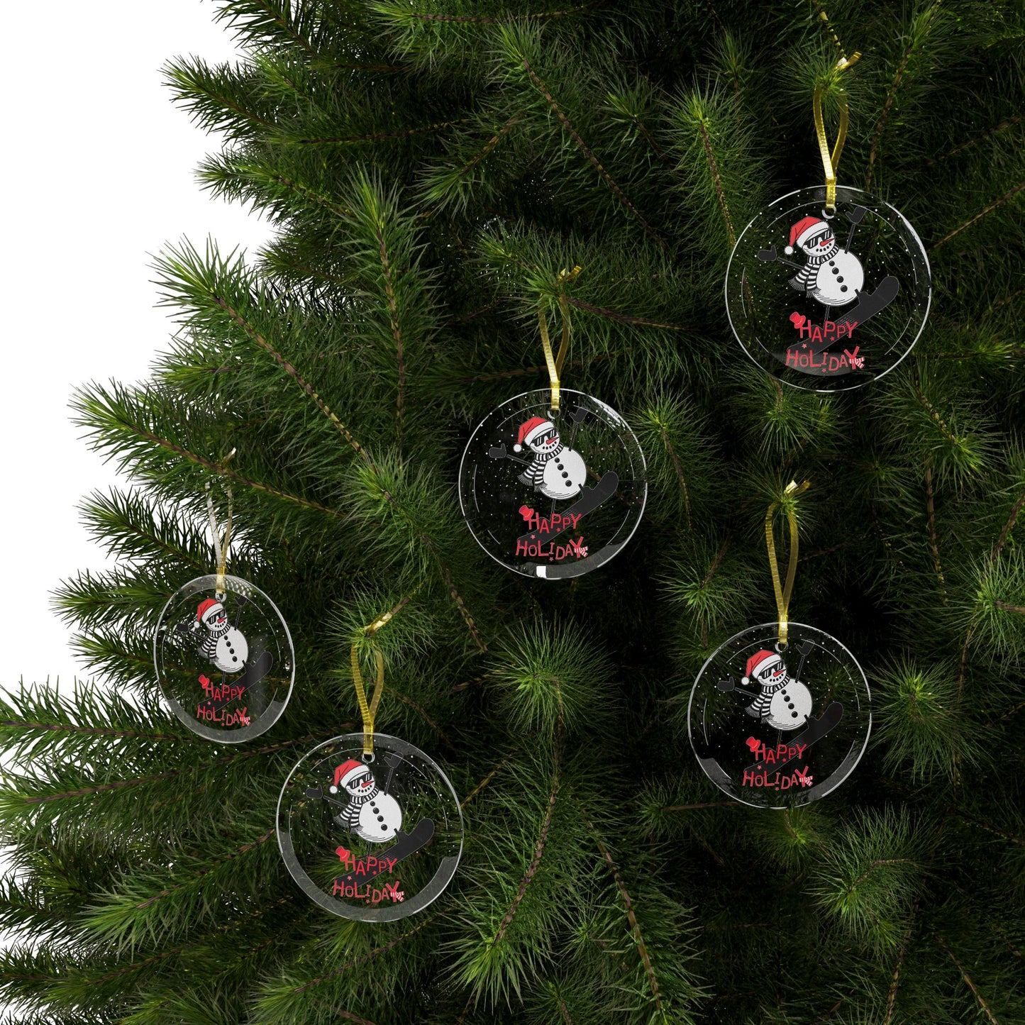 Cool Snowman Snowboarding - Glass Ornaments - 10423