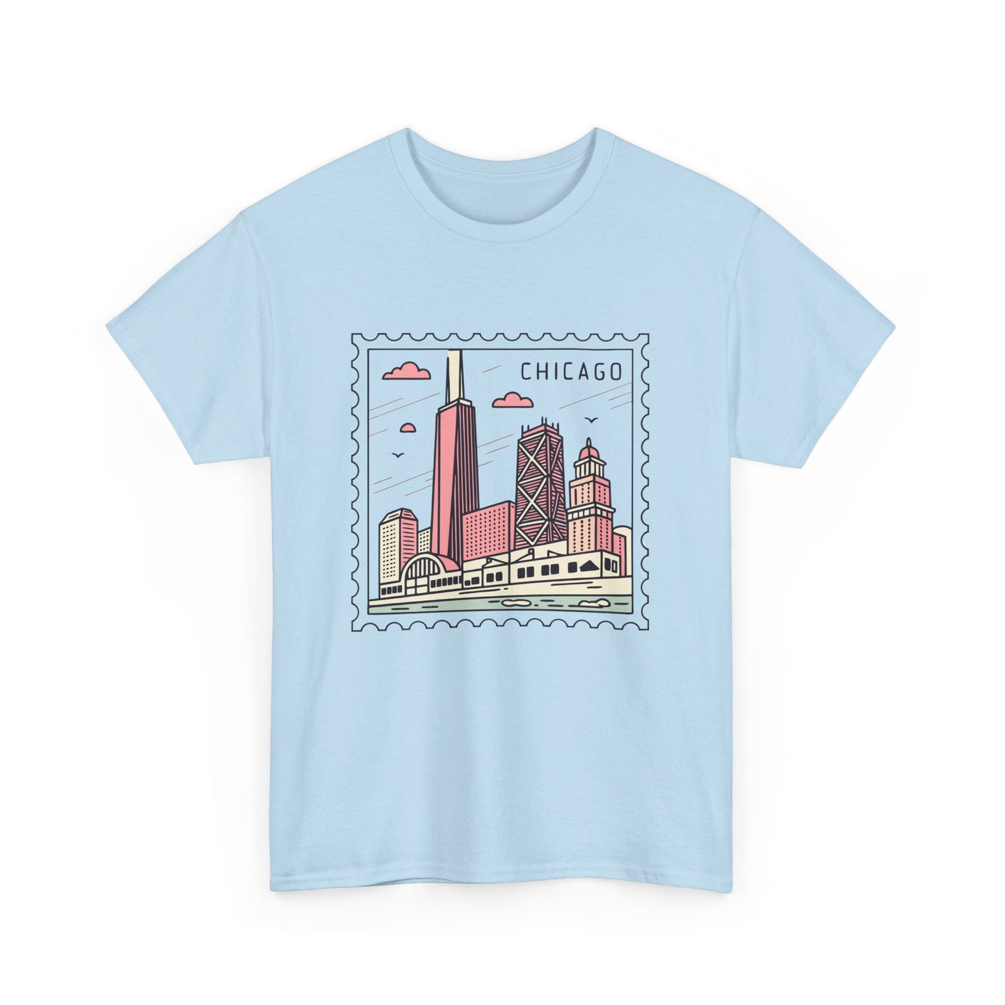 Chicago Skyline Postage Stamp Unisex Heavy Cotton Tee - 12130