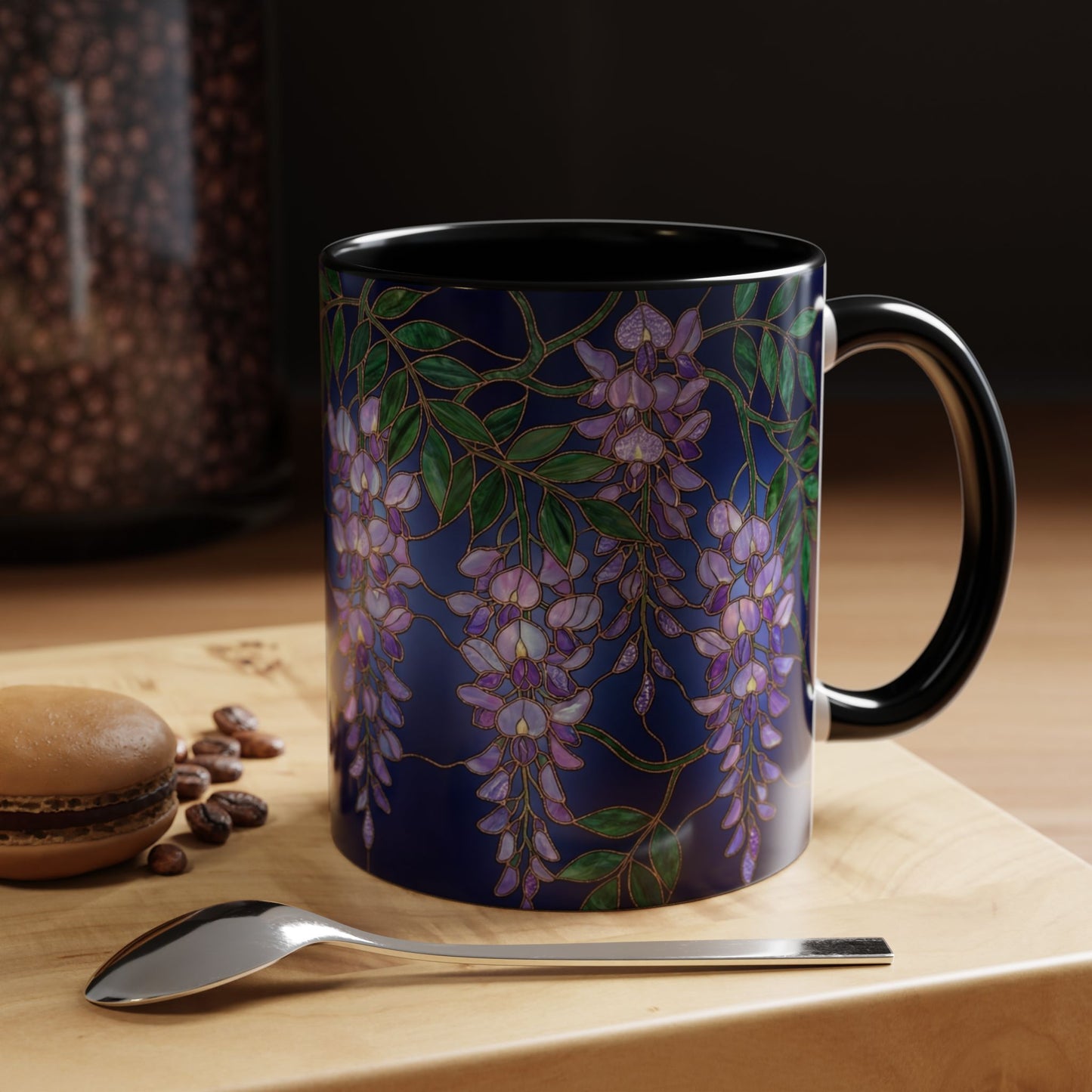 Wisteria Bloom Accent Coffee Mug — Stained Glass Design 11/15oz - 14589