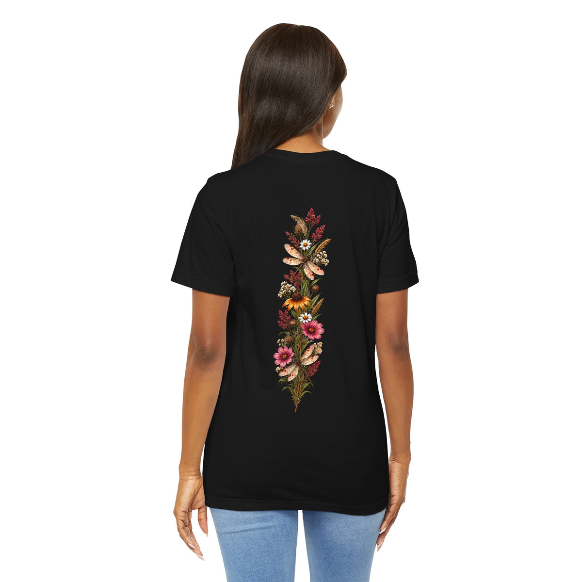 Vintage Wildflower & Dragonfly T-Shirt, Botanical Front & Back Tee - 14549