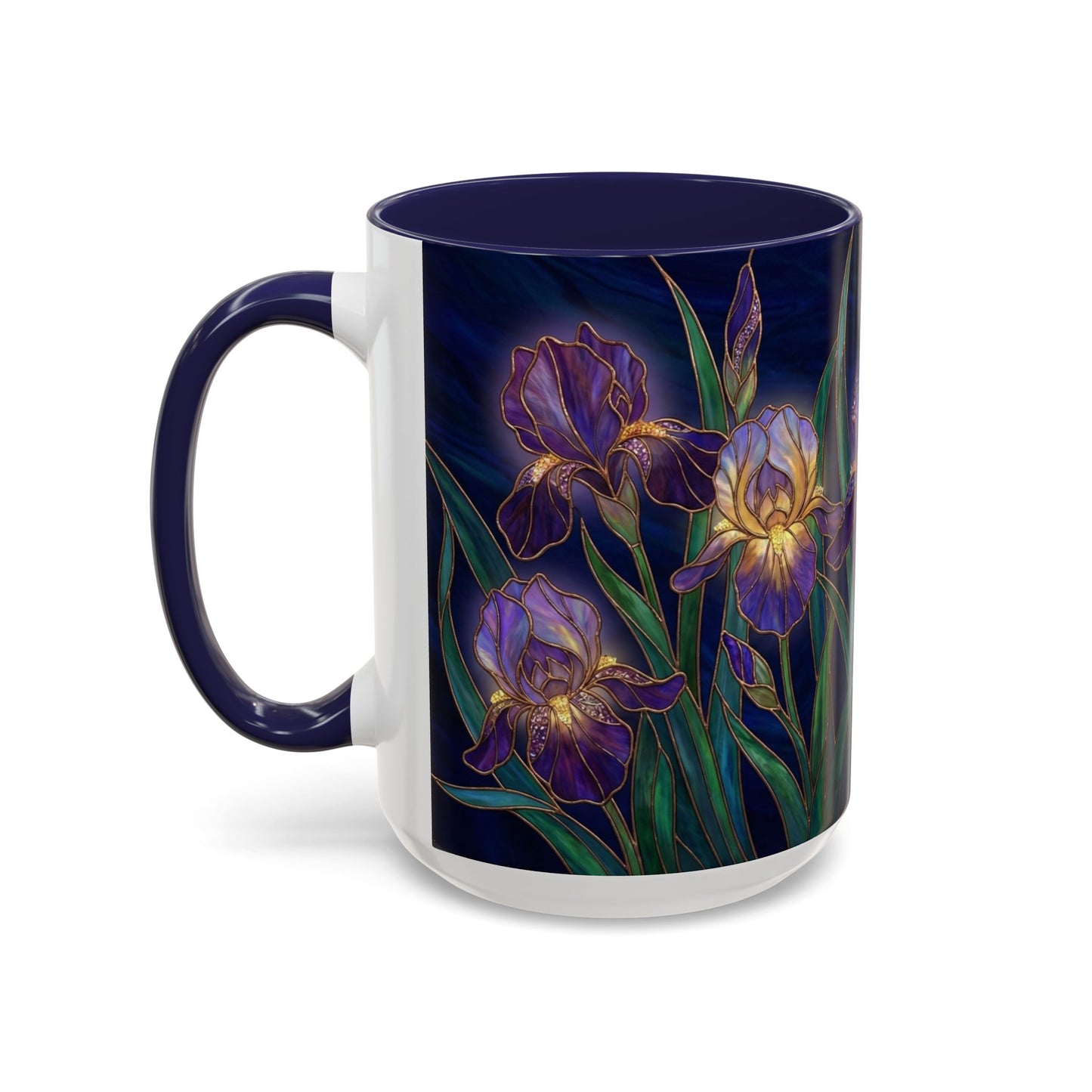 Iris Floral Accent Coffee Mug — Stained Glass Design 11/15oz - 14572