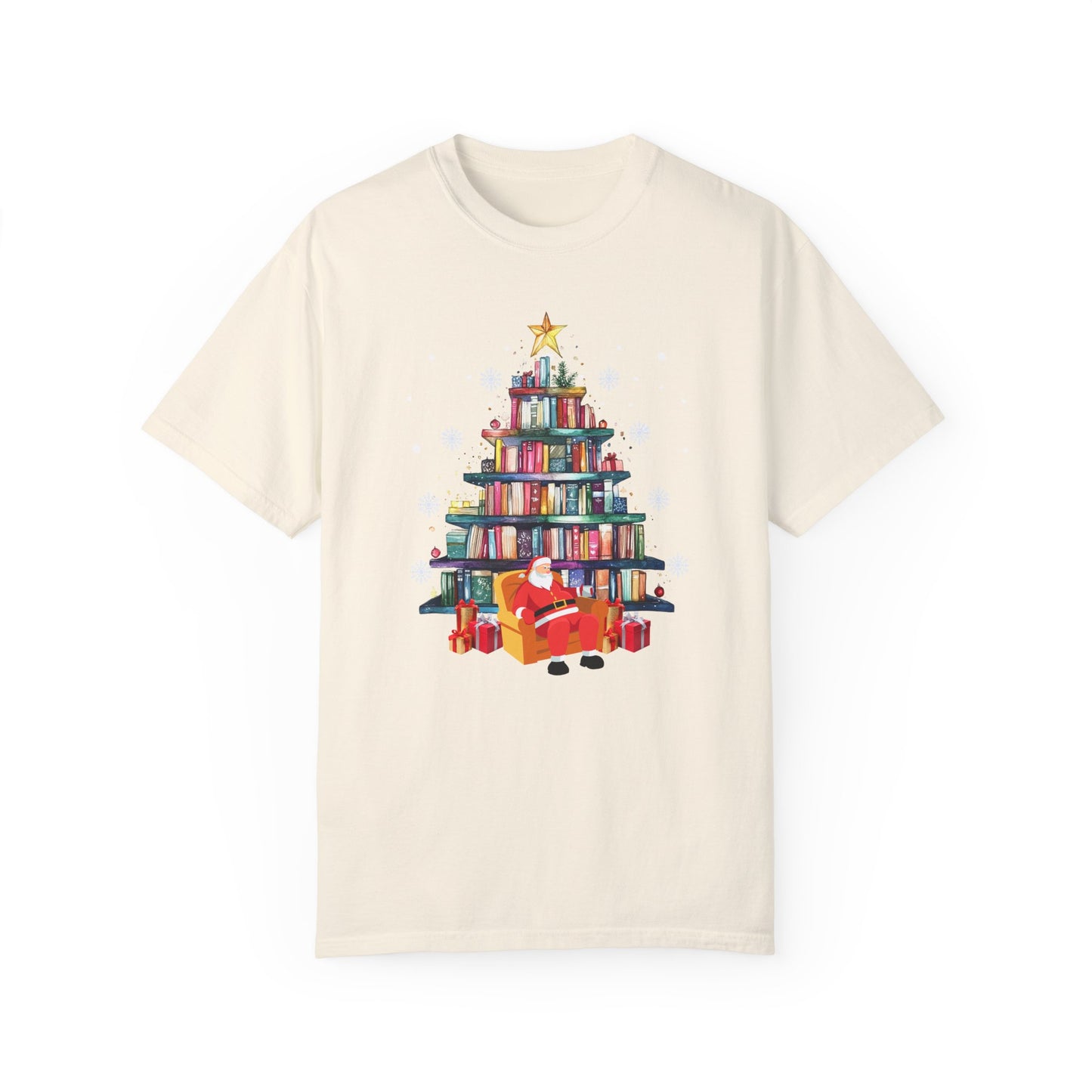 The Book Lover's Christmas Tree - Unisex Garment-Dyed T-shirt