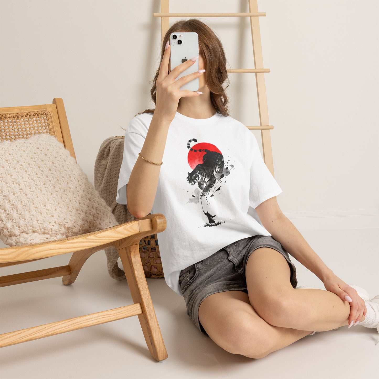 Tiger Spirit T-Shirt – Japanese Ink Tiger & Red Sun Samurai Graphic Tee - 14912