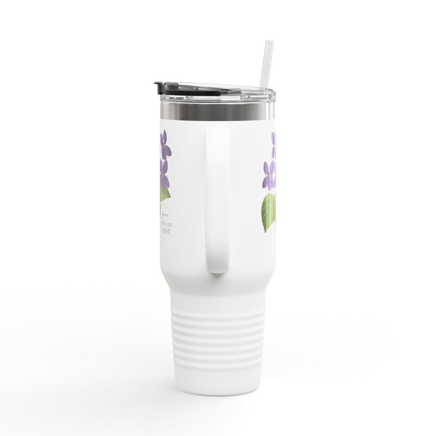 Violet Floral Tumbler – February Birth Flower Gift | 40oz Insulated Travel Mug, Customizable — 14688