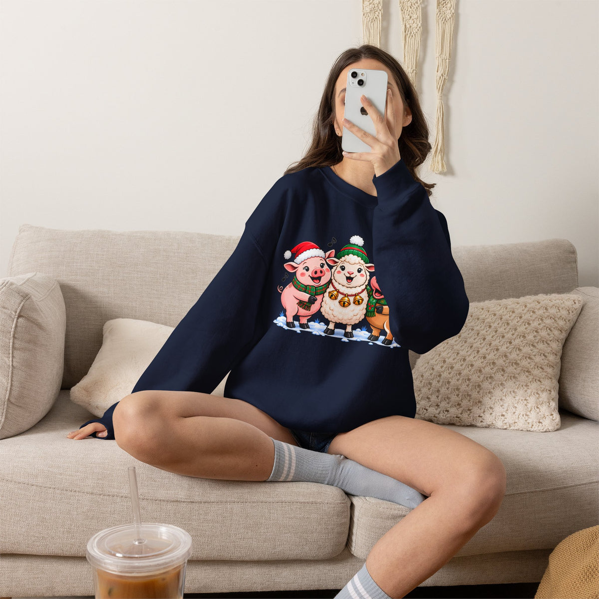 Christmas Farm Animal Friends Sweatshirt, Cute Holiday Crewneck - 14560