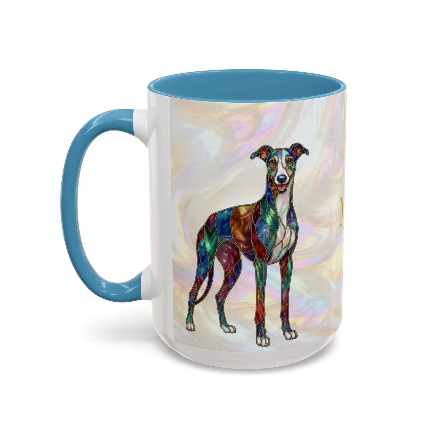 Personalized Greyhound Coffee Mug – Stained Glass Dog Accent Mug (Name Customizable)  - 14523