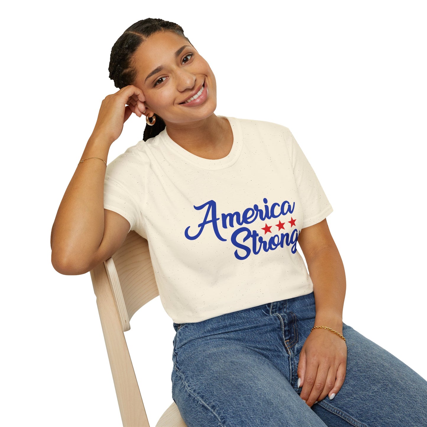 America Strong Unisex Softstyle T-Shirt - Patriotic Tee for BBQs, Memorial Day, 4th of July, Gift for Him/Her, Casual Wear - 13694