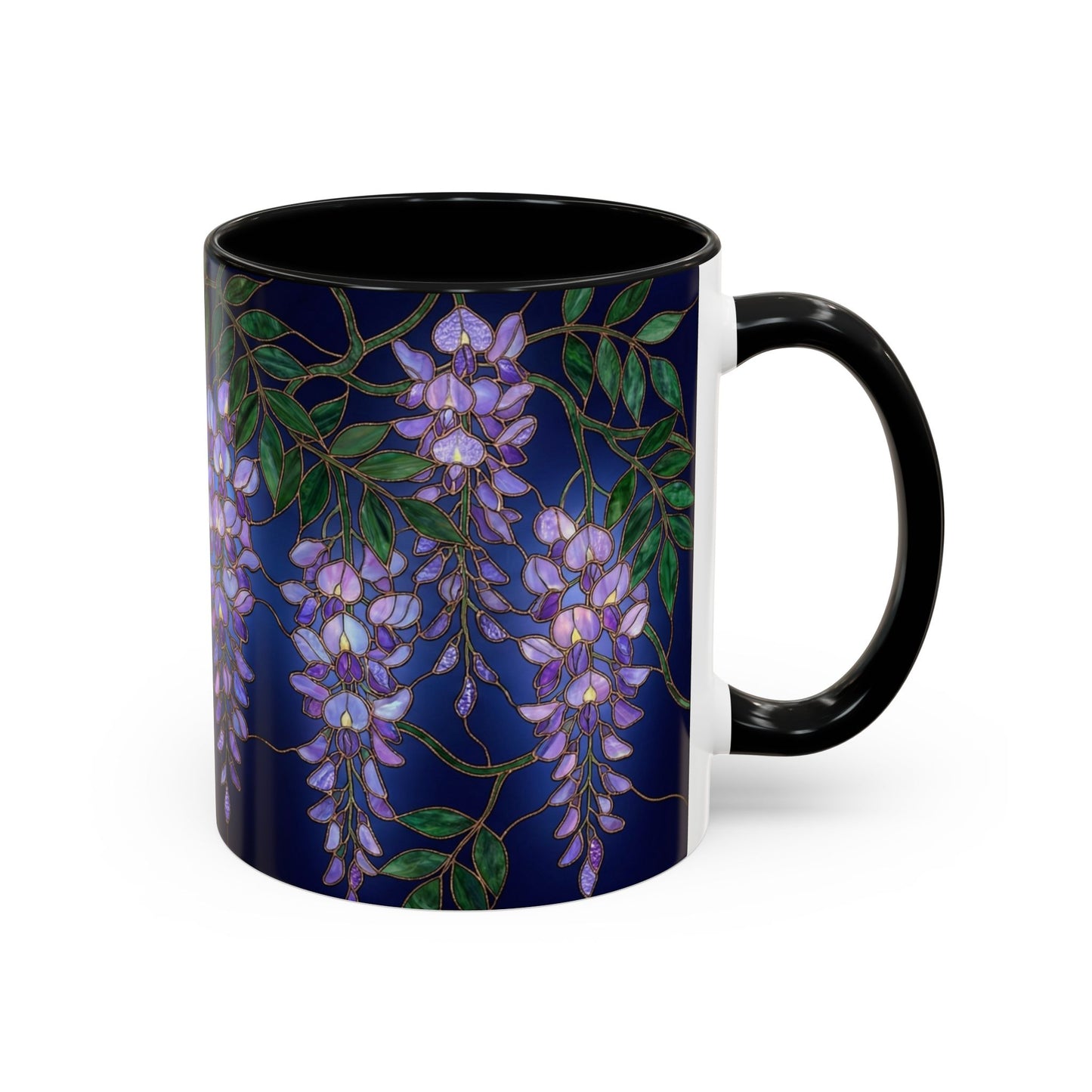 Wisteria Bloom Accent Coffee Mug — Stained Glass Design 11/15oz - 14589