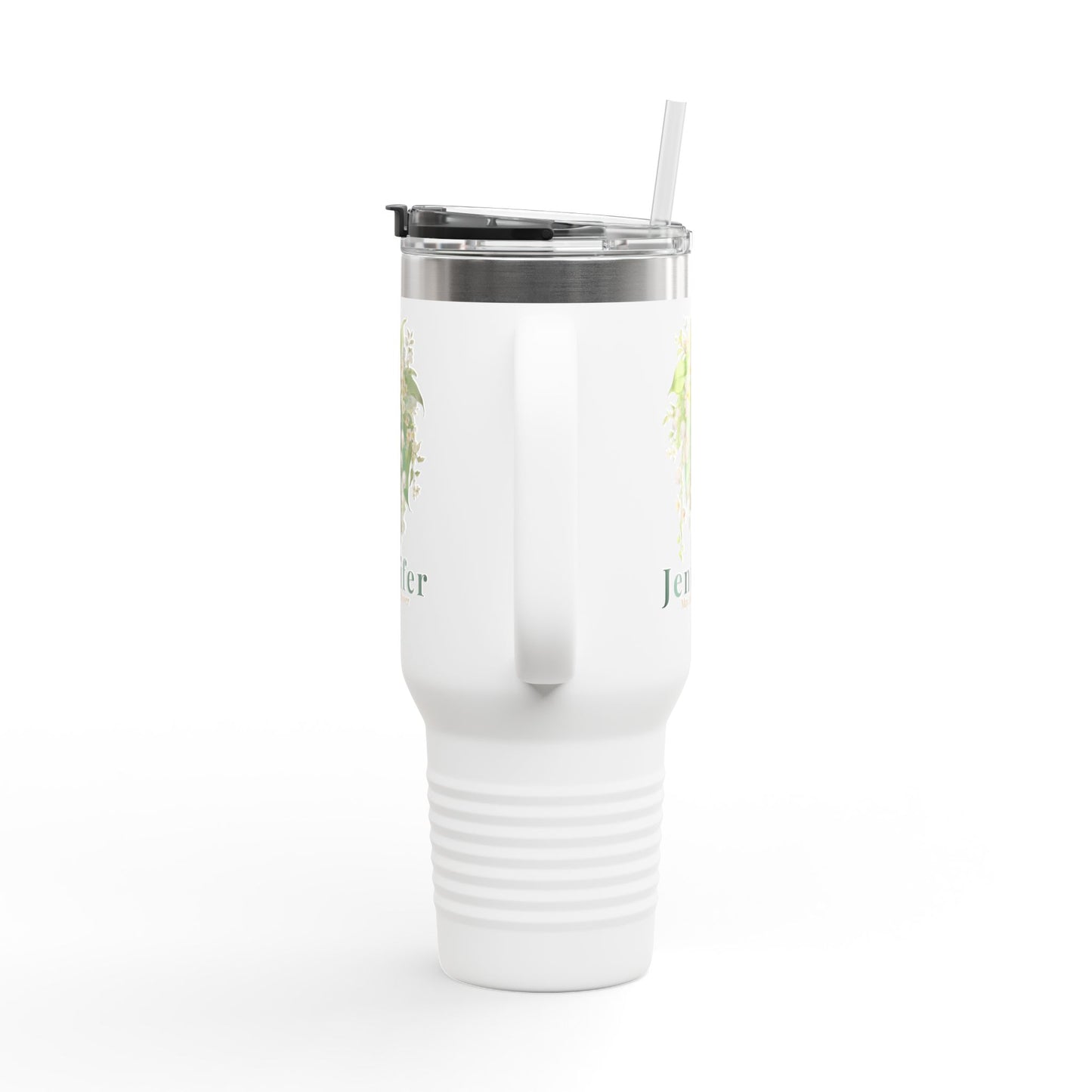 40oz Personalized Travel Mug – May Birth Flower Lily of the Valley Tumbler - 14891