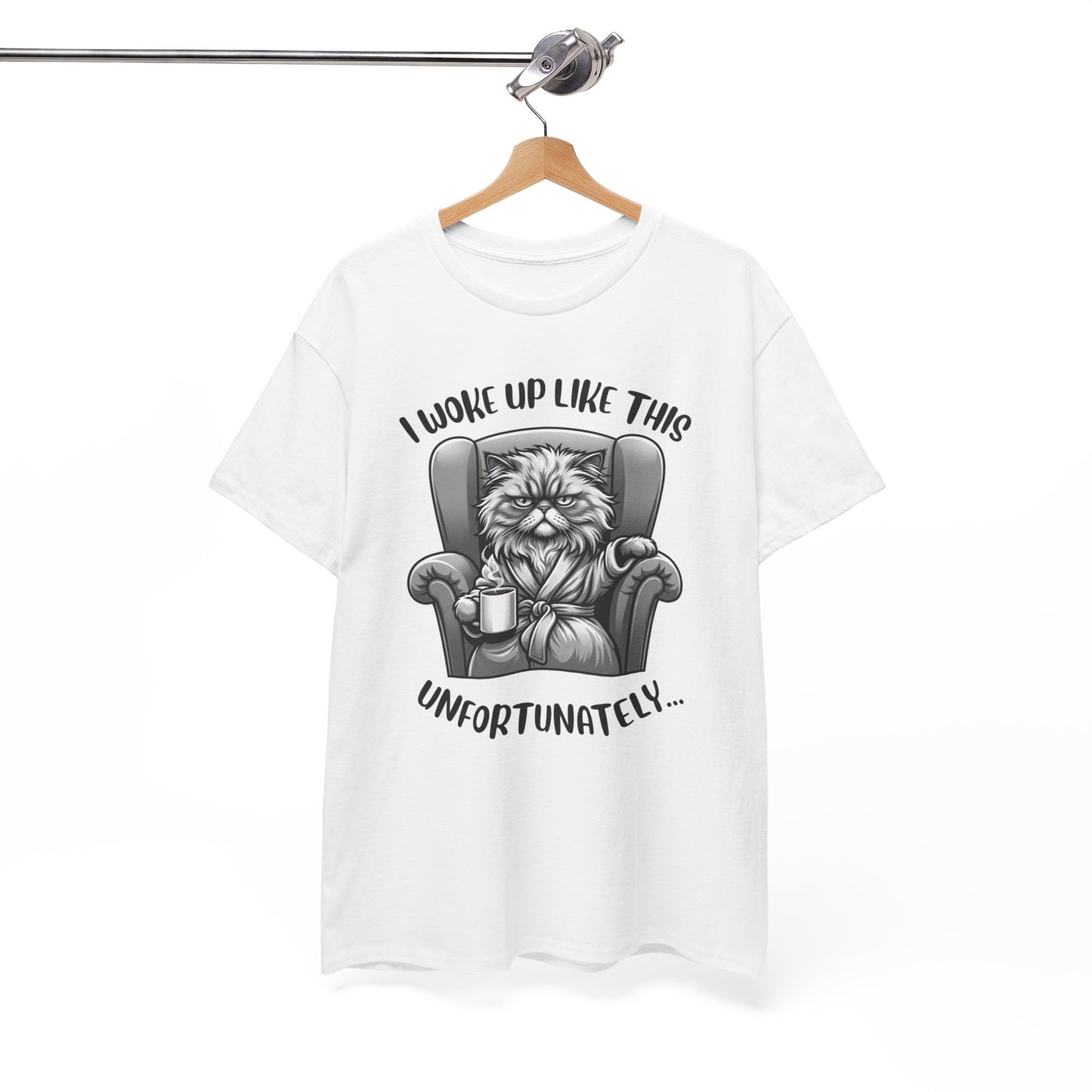 Funny Grumpy Cat T-Shirt – “I Woke Up Like This… Unfortunately” Graphic Tee- 14843