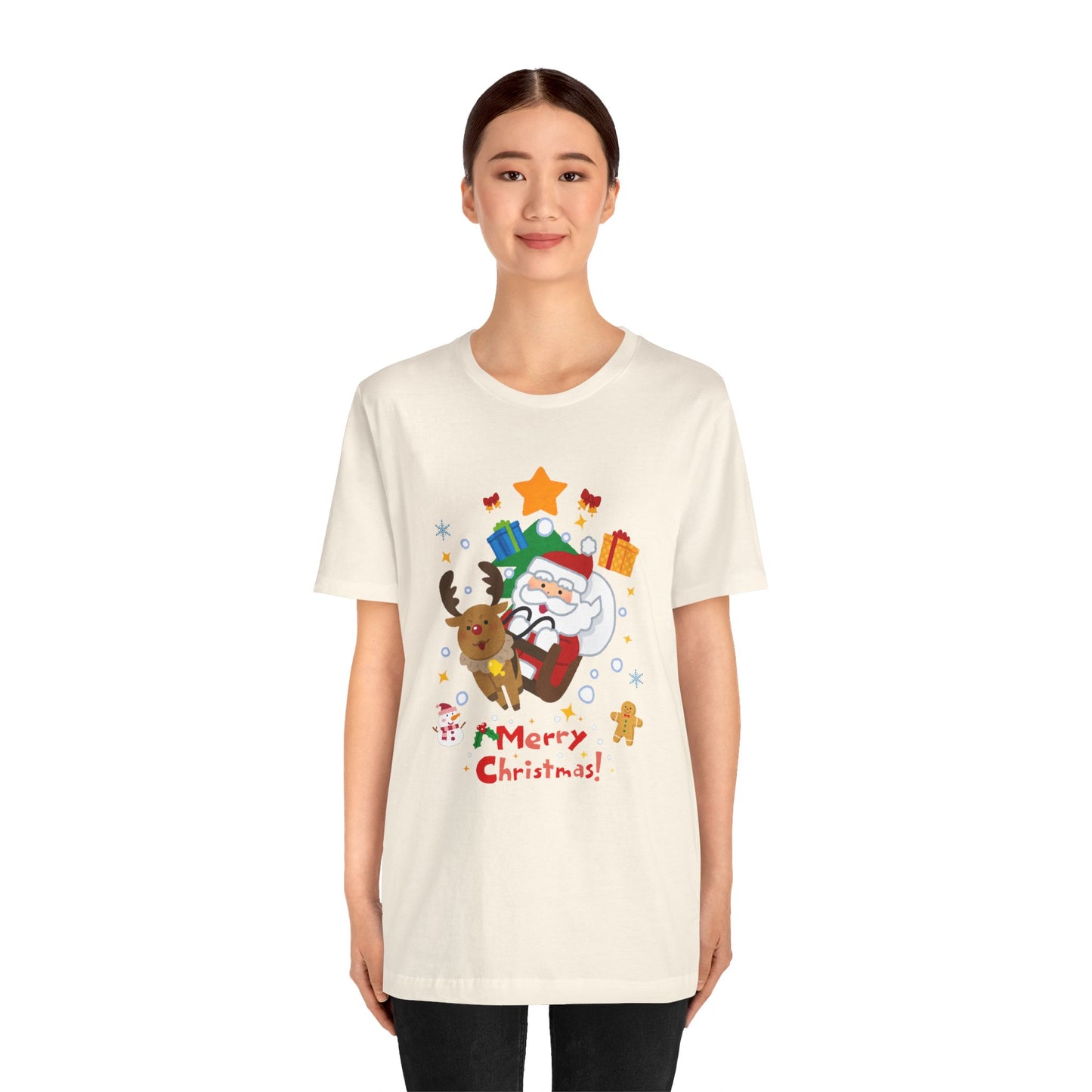 Santa & Reindeer, Merry Christmas - Unisex Jersey Short Sleeve Tee - 10494