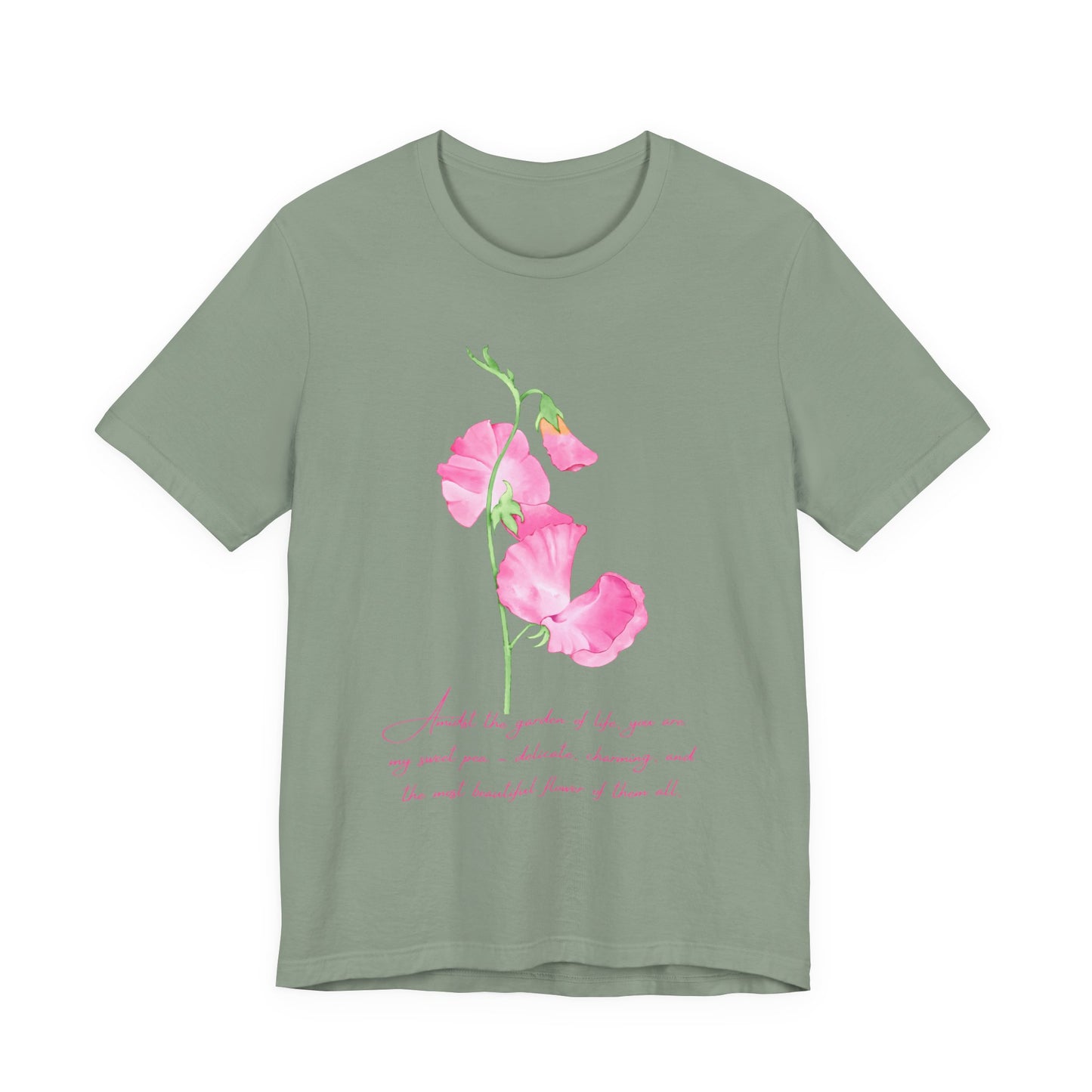 Sweet Pea Floral T-Shirt, Pink Watercolor Flower Graphic Tee - 14962