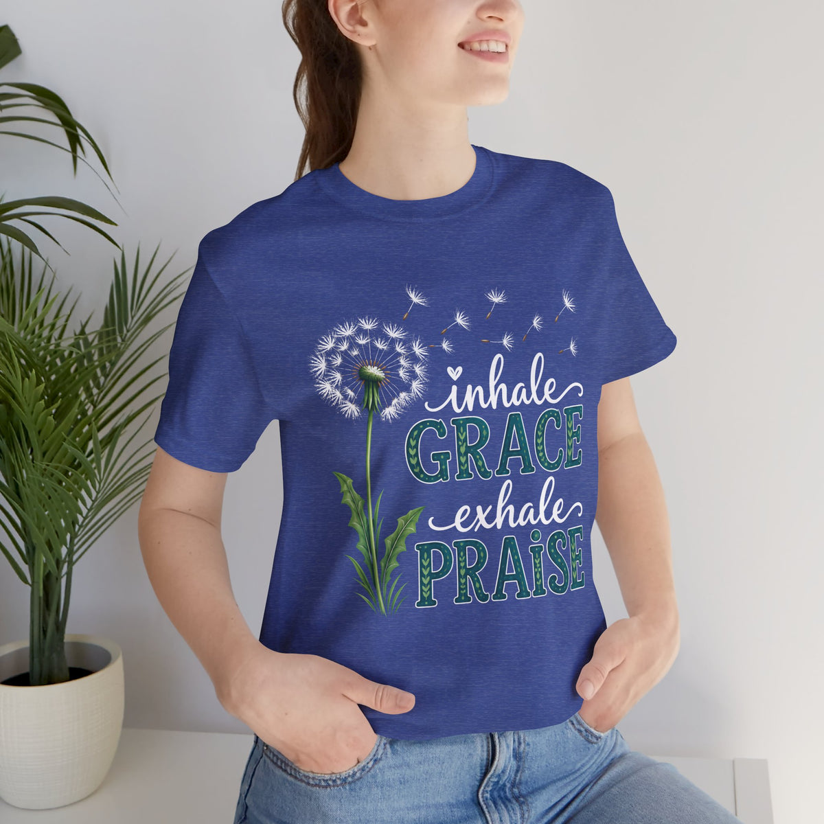 Inhale Grace Exhale Praise T-Shirt, Christian Faith Floral Tee - 14990