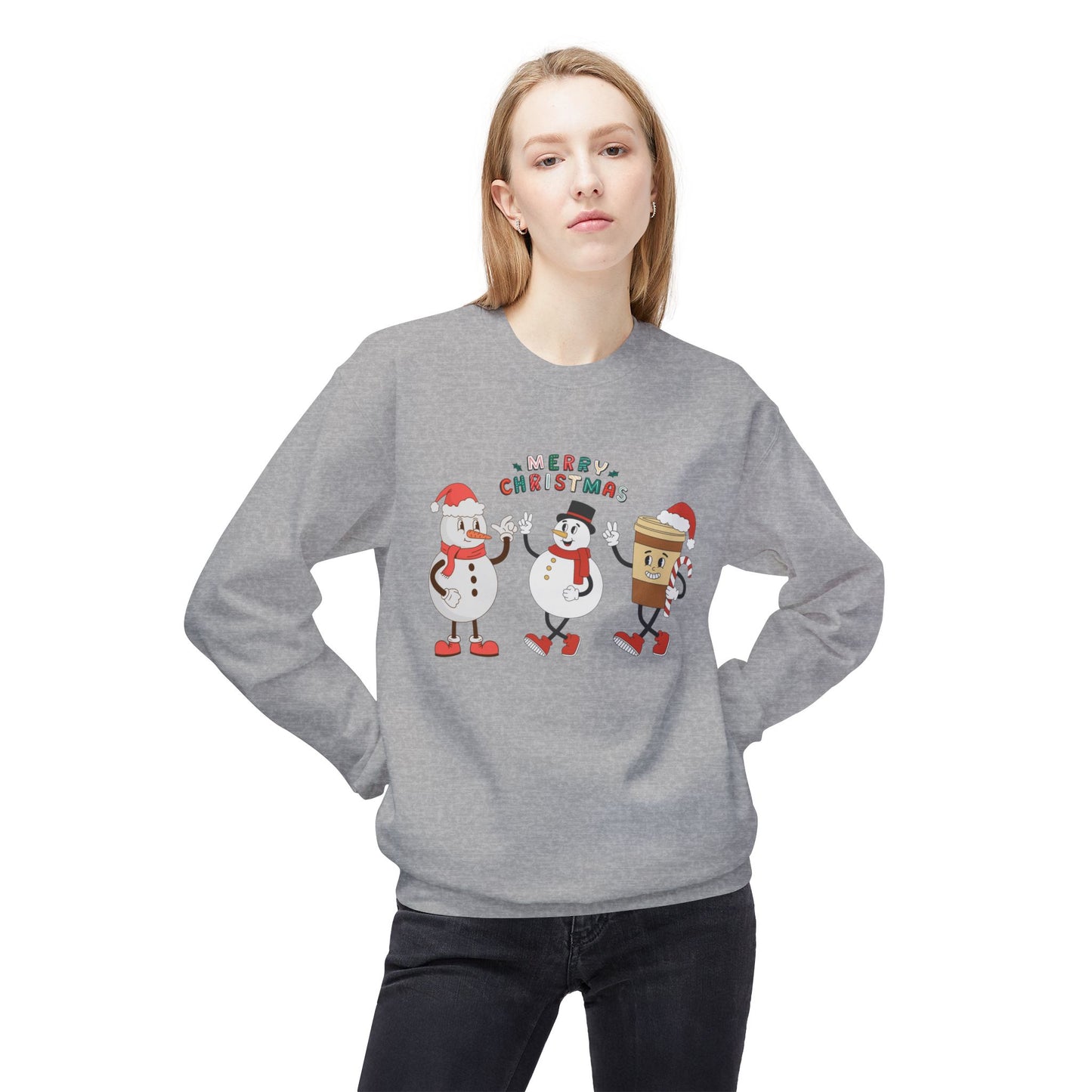 Happy Snowmen - Unisex Midweight Softstyle Fleece Crewneck Sweatshirt - 10373