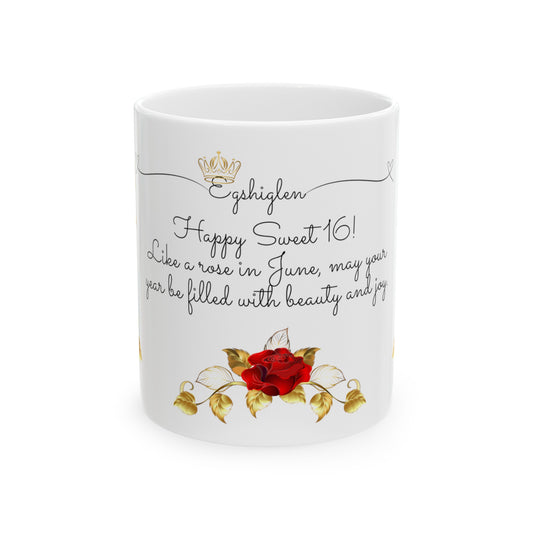 Sweet 16, June, Roses, Customized Ceramic Mug, (11oz, 15oz)